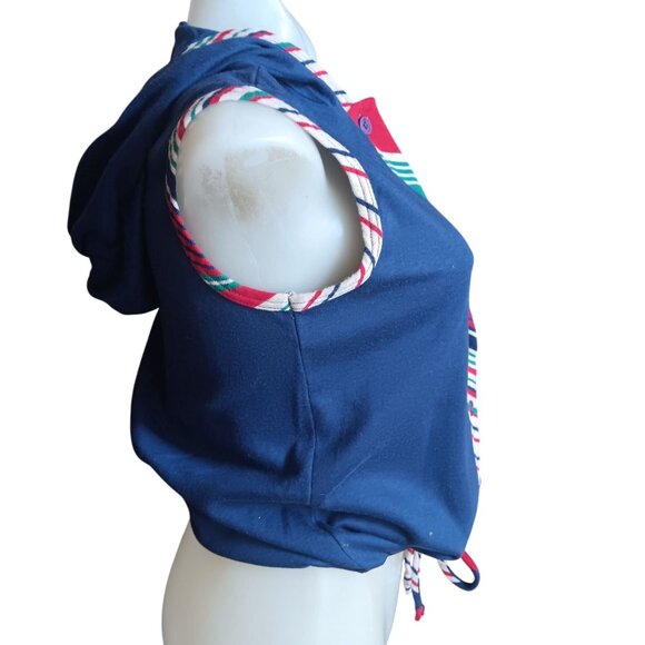 Small Vintage 80's Hoody Top Mister Marty California Sleeveless Striped Placket - Picture 3 of 5